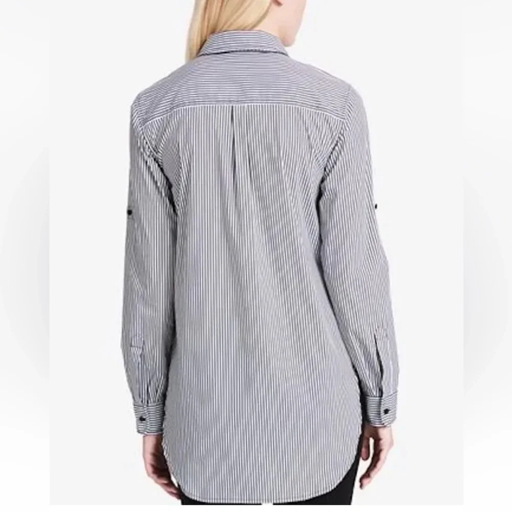 NWOT Calvin Klein Womens Shirt Blouse Top Striped Cotton Zip Front Pockets - Picture 9 of 9